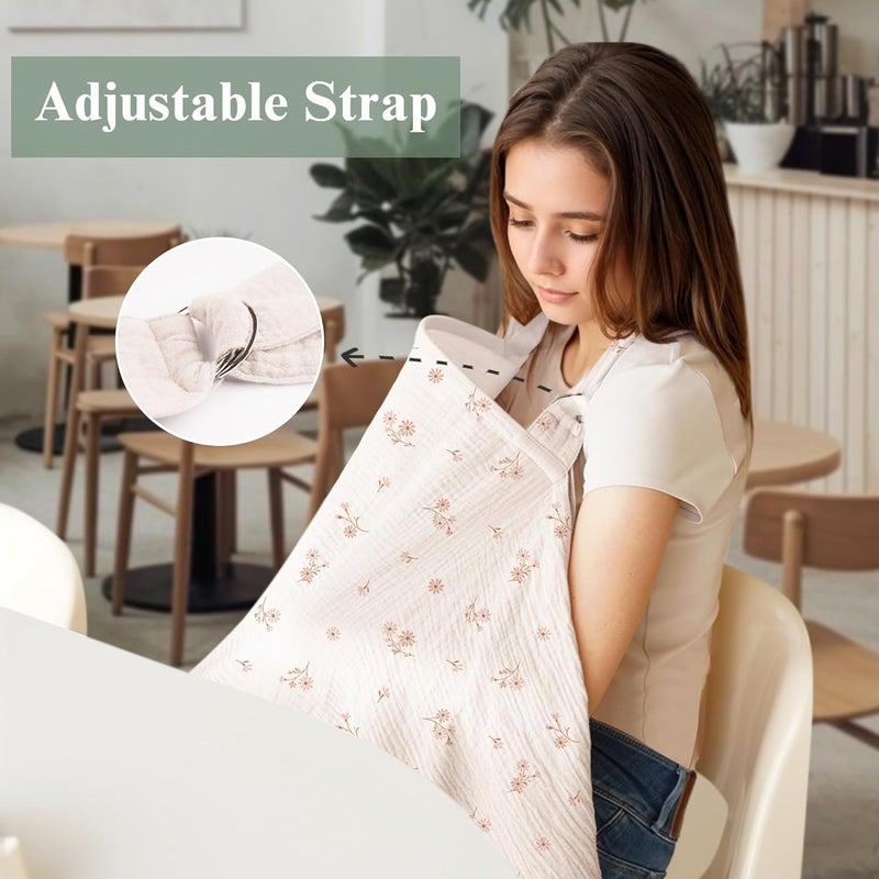 Coreeky 2 Pack Muslin Nursing Cover for Breastfeeding, Soft & Breathable 100% Cotton Breastfeeding Cover up - Image 3